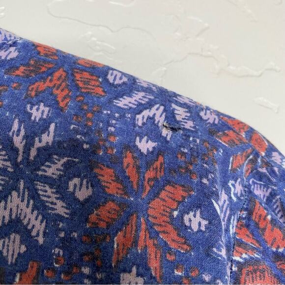 Roberta Roller Rabbit Blue Snowflake Pattern Beaded Trim V Neck Blouse XS - Picture 10 of 12